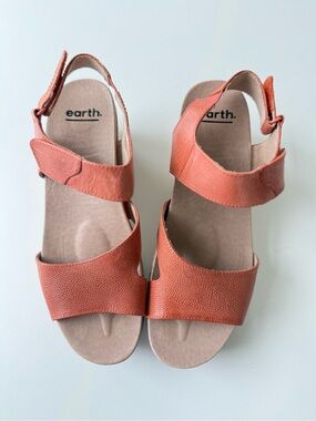 Earth Burnt Orange Leather Adjustable Slingback Heeled Sandals